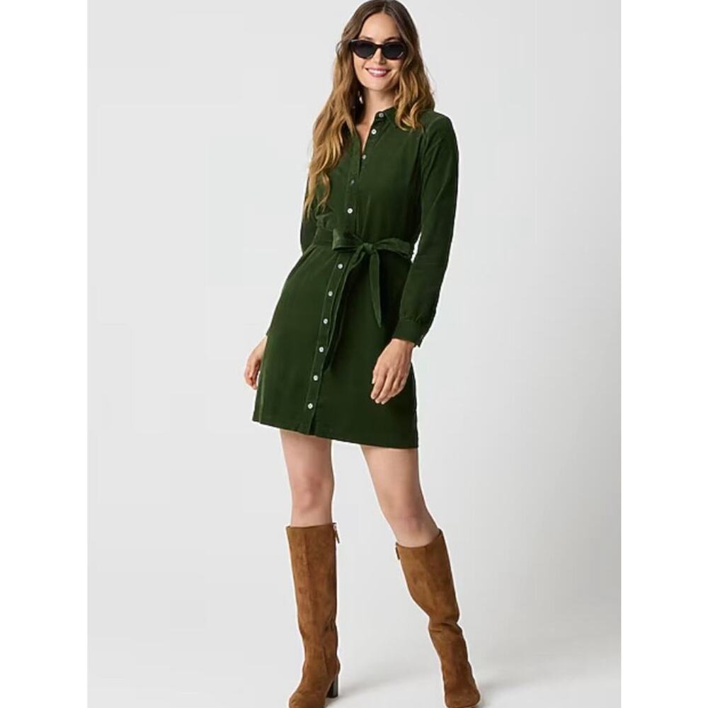 J. Crew Long Sleeve Corduroy Utility Shirt Dress in Pine Green NWT size 12